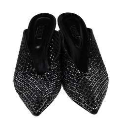 Pre Owned Loriblu Black Laser-Cut Suede Crystal Embellished Mules Size 40