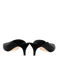 Pre Owned Loriblu Black Laser-Cut Suede Crystal Embellished Mules Size 40