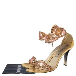 Loriblu Gold Tone Metal And Suede Embellished Ankle Cuff Sandals Size 39