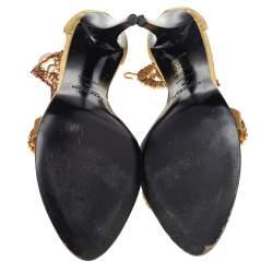 Loriblu Gold Tone Metal And Suede Embellished Ankle Cuff Sandals Size 39
