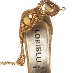 Loriblu Gold Tone Metal And Suede Embellished Ankle Cuff Sandals Size 39