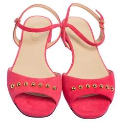 Loriblu Pink Suede Studded Peep Toe Ankle Strap Sandals Size 39