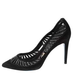 Loriblu Black Suede Crystal Embellished Pumps Size 39