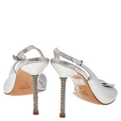 Loriblu Metallic Silver Leather Crystal Embellished Ankle Strap Sandals Size 39
