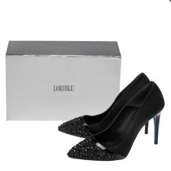 Loriblu Black Canvas Embellished Pointed Toe Pumps Size 41