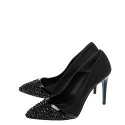 Loriblu Black Canvas Embellished Pointed Toe Pumps Size 41