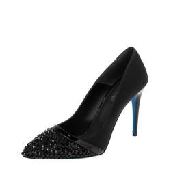 Loriblu Black Canvas Embellished Pointed Toe Pumps Size 41