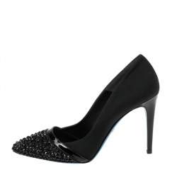 Loriblu Black Canvas Embellished Pointed Toe Pumps Size 41