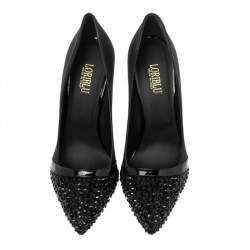 Loriblu Black Canvas Embellished Pointed Toe Pumps Size 41