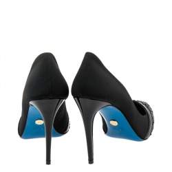 Loriblu Black Canvas Embellished Pointed Toe Pumps Size 41