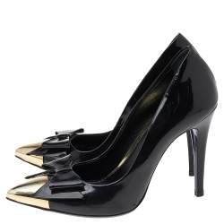 Loriblu Black Patent Leather Pointed Metal Cap Toe Pumps Size 37