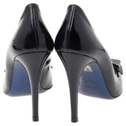 Loriblu Black Patent Leather Pointed Metal Cap Toe Pumps Size 37