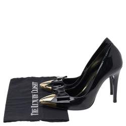 Loriblu Black Patent Leather Pointed Metal Cap Toe Pumps Size 37