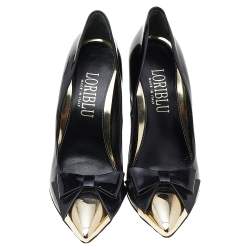 Loriblu Black Patent Leather Pointed Metal Cap Toe Pumps Size 37