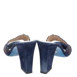 Pre Owned Loriblu Navy Blue Suede Embellished Slide Sandals Size 38.5