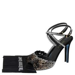 Loriblu Black Suede Crystal Embellished Ankle Strap Sandals Size 38