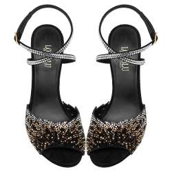 Loriblu Black Suede Crystal Embellished Ankle Strap Sandals Size 38