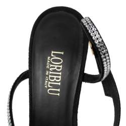 Loriblu Black Suede Crystal Embellished Ankle Strap Sandals Size 38