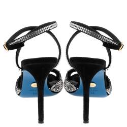 Loriblu Black Suede Crystal Embellished Ankle Strap Sandals Size 38