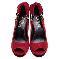 Loriblu Red Suede Embellished Peep Toe Pumps Size 38