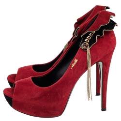 Loriblu Red Suede Embellished Peep Toe Pumps Size 38