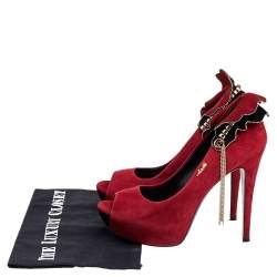 Loriblu Red Suede Embellished Peep Toe Pumps Size 38