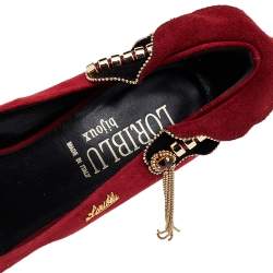 Loriblu Red Suede Embellished Peep Toe Pumps Size 38