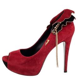 Loriblu Red Suede Embellished Peep Toe Pumps Size 38