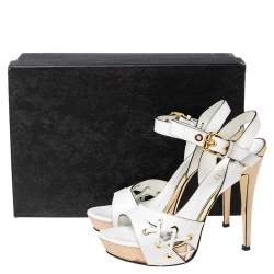 Pre Owned Loriblu White Leather Ankle Strap Sandals Size 37