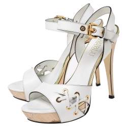 Pre Owned Loriblu White Leather Ankle Strap Sandals Size 37