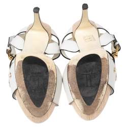 Pre Owned Loriblu White Leather Ankle Strap Sandals Size 37