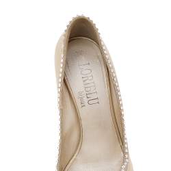 Loriblu Cream Leather Crystal Embellished Peep Toe Pumps Size 37
