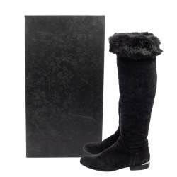 Pre Owned Loriblu Black Suede And Fur Knee Length Boots Size 37
