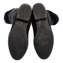 Pre Owned Loriblu Black Suede And Fur Knee Length Boots Size 37