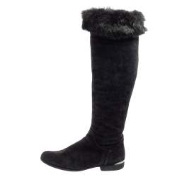 Pre Owned Loriblu Black Suede And Fur Knee Length Boots Size 37