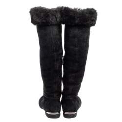 Pre Owned Loriblu Black Suede And Fur Knee Length Boots Size 37