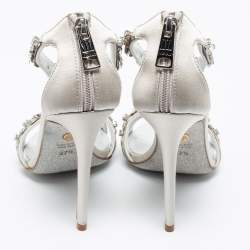 Loriblu Bijoux Silver Satin Crystal Floral Embellished Studded Sandals Size 37.5
