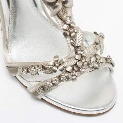 Loriblu Bijoux Silver Satin Crystal Floral Embellished Studded Sandals Size 37.5