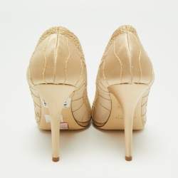 Loriblu Beige Satin And Lace Embroidered Peep Toe Pumps Size 36