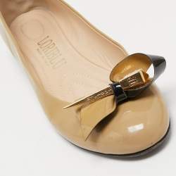 Loriblu Beige Patent Leather Bow Pin Ballet Flats Size 39