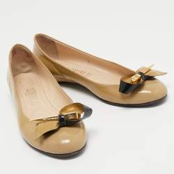 Loriblu Beige Patent Leather Bow Pin Ballet Flats Size 39