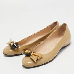 Loriblu Beige Patent Leather Bow Pin Ballet Flats Size 39