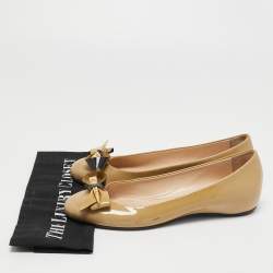 Loriblu Beige Patent Leather Bow Pin Ballet Flats Size 39