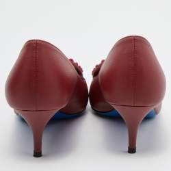 Loriblu Dark Red Leather Pointed Toe Crystal Embellished Pumps Size 38.5