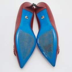 Loriblu Dark Red Leather Pointed Toe Crystal Embellished Pumps Size 38.5