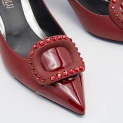 Loriblu Dark Red Leather Pointed Toe Crystal Embellished Pumps Size 38.5
