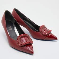 Loriblu Dark Red Leather Pointed Toe Crystal Embellished Pumps Size 38.5