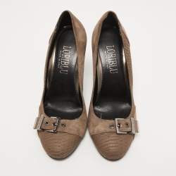 Loriblu Brown Suede and Embossed Python Pumps Size 37.5