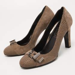 Loriblu Brown Suede and Embossed Python Pumps Size 37.5