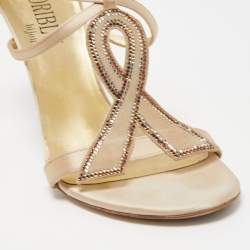 Loriblu Beige Satin Crystal Ankle Strap Sandals Size 38